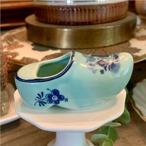 Vintage Painted Floral/ Windmill Ceramic miniature trinket Chinoiserie Shoe